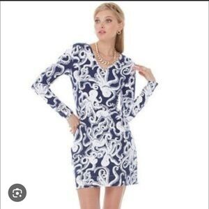 Lilly Pulitzer Daylin Octopus Preppy Coastal Chic Long Sleeve Dress, Small
